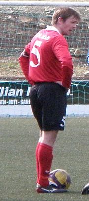 Øssur Hansen while playing for B68 Toftir against FC Suðuroy in 2010.