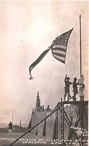 American Marines raising the US flag over Veracruz.