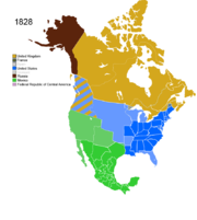 Map showing Non-Native American Nations Control over N America circa 1828