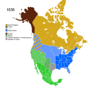 Map showing Non-Native American Nations Control over N America circa 1836