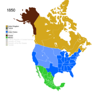 Map showing Non-Native American Nations Control over N America circa 1850