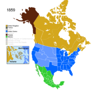 Map showing Non-Native American Nations Control over N America circa 1859
