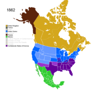 Map showing Non-Native American Nations Control over N America circa 1862