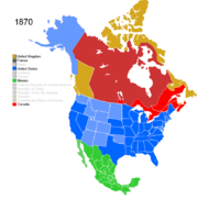 Map showing Non-Native American Nations Control over N America circa 1870