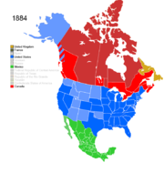 Map showing Non-Native American Nations Control over N America circa 1884