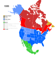 Map showing Non-Native American Nations Control over N America circa 1886