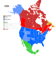 Map showing Non-Native American Nations Control over N America circa 1889