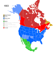 Map showing Non-Native American Nations Control over N America circa 1903