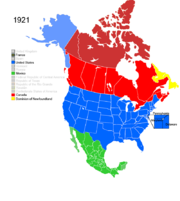Map showing Non-Native American Nations Control over N America March 28, 1921