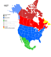 Map showing Non-Native American Nations Control over N America circa 1927