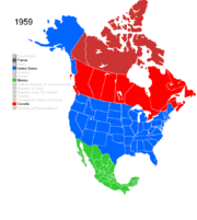 Map showing Non-Native American Nations Control over N America circa 1959