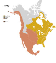Map showing Non-Native Nations Claim_over NAFTA countries circa 1774