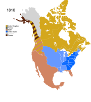Map showing Non-Native Nations Claim over NAFTA countries circa 1810