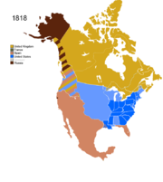 Map showing Non-Native Nations Claim over NAFTA countries circa 1818