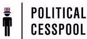 Black silhouette of a man wearing a white-and-red striped hat, then a vertical bar, then "POLITICAL CESSPOOL"