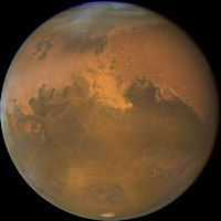 Mars from Hubble Space Telescope October 28, 2005 with sandstorm visible.
