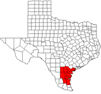 Map of Texas highlighting counties served by the Coastal Bend Council of Governments.