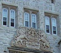 Coat of arms of Canada on Currie Hall, Mackenzie Building, Royal Military College of Canada