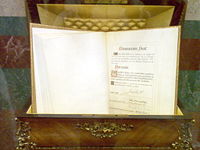 Copy of the Spanish Constitution displayed at the Palace of the Cortes.
