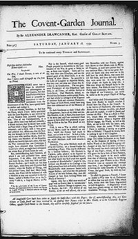 Greyed page with text, titled "The Covent-Garden Journal".