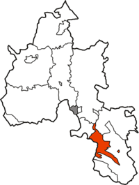 Crowmarsh Rural District (in red) within the Administrative County of Oxfordshire. The associated County Borough of Oxford indicated in grey