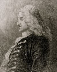 Monochrome sketch of a man in head-dress looking left. He is wearing a black jacket.