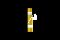 The flag of the National Fascist Party of Italy bearing the fasces, the namesake of fascism