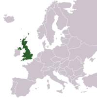 Map of the United Kingdom within Europe.