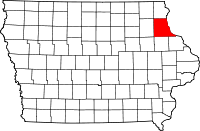 Map of Iowa highlighting Clayton County