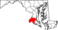 Map of Maryland highlighting Charles County