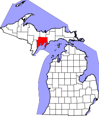 Map of Michigan highlighting Delta County