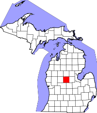 Map of Michigan highlighting Isabella County