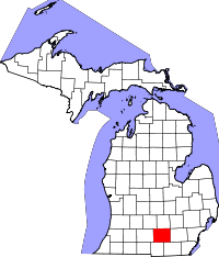 Map of Michigan highlighting Jackson County