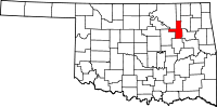 Map of Oklahoma highlighting Tulsa County