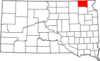 Map of South Dakota highlighting Marshall County