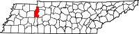 Map of Tennessee highlighting Benton County