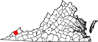 Map of Virginia highlighting Dickenson County
