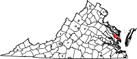 Map of Virginia highlighting Middlesex County