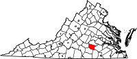 Map of Virginia highlighting Nottoway County