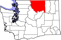 Map of Washington highlighting Okanogan County