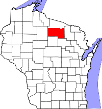 Map of Wisconsin highlighting Oneida County