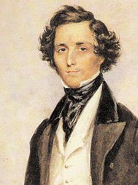 watercolour portrait against blank background of a young man with dark, curly hair, facing the spectator: dressed in fashionable clothes of the 1830s, dark jacket with velvet collar, black silk cravat, high collar, white waistcoat