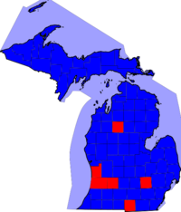 Michigan Senatorial Election Results by county, 2008.png