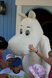 Moomintroll in Moomin World theme park, Naantali, Finland.