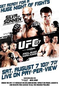 A poster or logo for UFC 117: Silva vs. Sonnen.