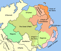 Later 15th century - Boundaries of counties and lordships (black border) and minor lordships (grey border) in Ulster.