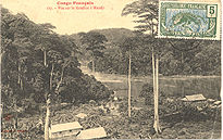 French Congo : View of the Konilou River at Mandji (Lastoursville), c. 1905.