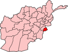 Map of Afghanistan, showing Khost Province on the south-east border