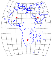 A map of Africa in the Chamberlin Trimetric Projection