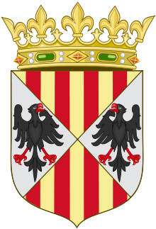 Coat of arms of Sicily, with red and yellow stripes, depicting two eagles